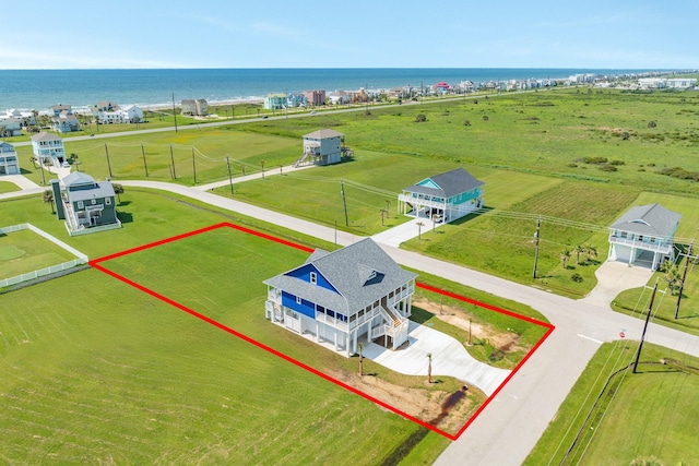 18821 Warrior Rd, Galveston, TX 77554 - aerial view of property's location with property parcel outlined and a large body of water