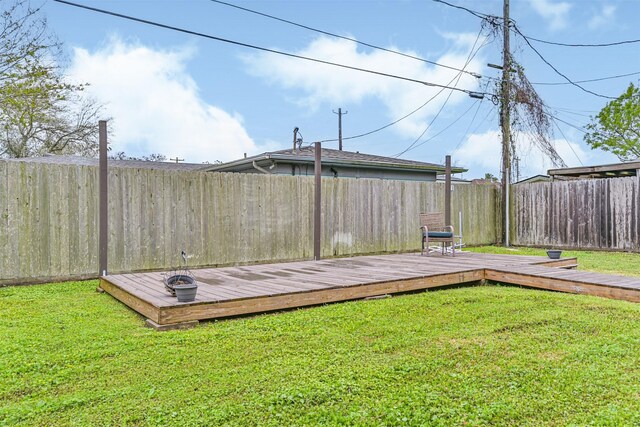 view of yard with a fenced backyard and a deck