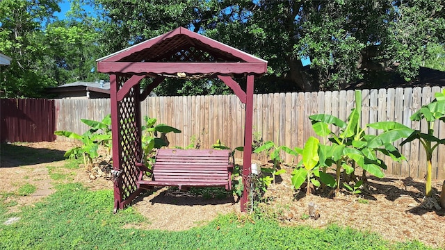view of yard with a gazebo and a fenced backyard