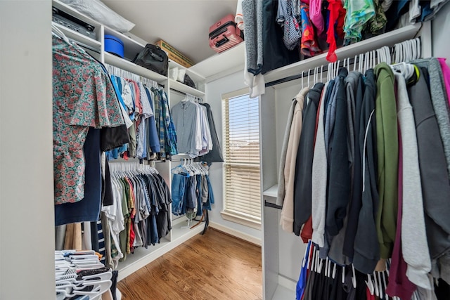 spacious closet with wood finished floors