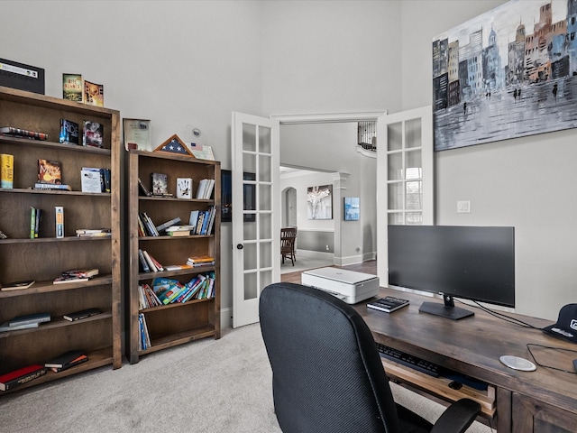 2712 Ahnya Ln, League City, TX 77573 - office area featuring french doors and light colored carpet