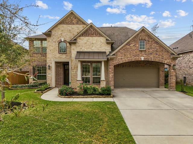 2712 Ahnya Ln, League City, TX 77573 - view of front of property with a shingled roof, a front lawn, concrete driveway, and brick siding