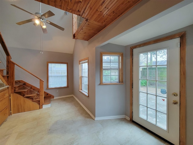 810 E 28th St, Houston, TX 77009 - interior space featuring stairs, ceiling fan, baseboards, and lofted ceiling