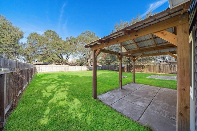 view of yard featuring a fenced backyard and a patio
