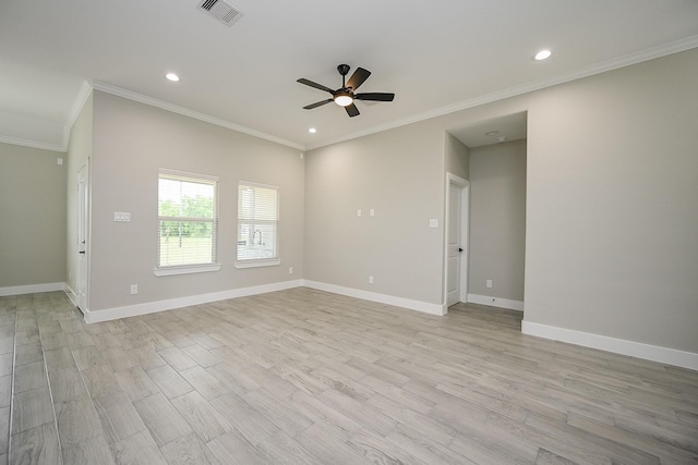 635 Lily St, Prairie View, TX 77484 - unfurnished room featuring ceiling fan, crown molding, light wood-type flooring, and recessed lighting