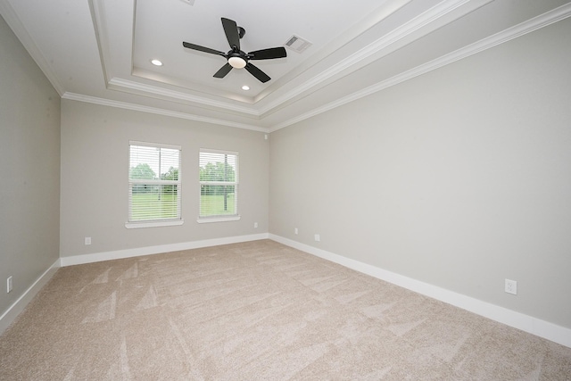 635 Lily St, Prairie View, TX 77484 - carpeted spare room featuring ornamental molding, a tray ceiling, recessed lighting, and a ceiling fan