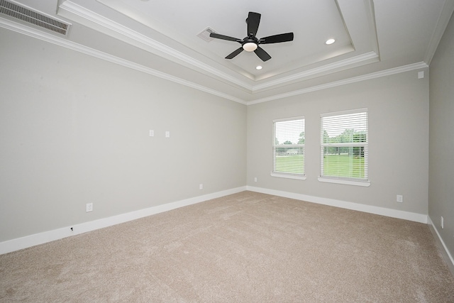 635 Lily St, Prairie View, TX 77484 - unfurnished room featuring ornamental molding, a raised ceiling, light colored carpet, recessed lighting, and ceiling fan