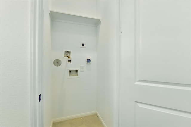 laundry room featuring hookup for a washing machine, baseboards, laundry area, and hookup for an electric dryer