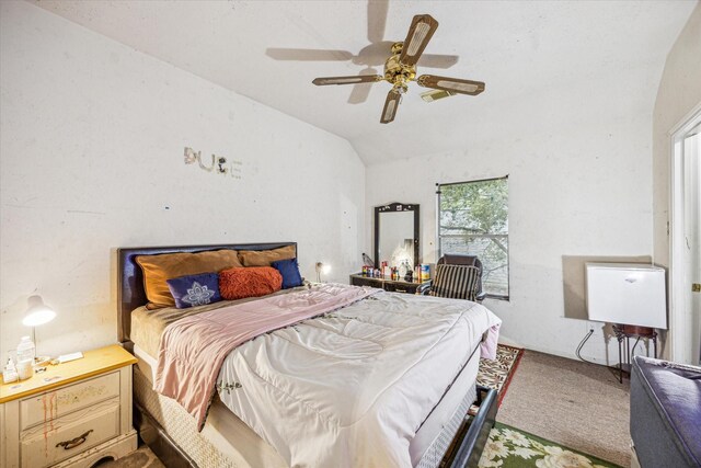 16023 Williwaw Dr, Houston, TX 77083 - bedroom with a ceiling fan, carpet, and lofted ceiling