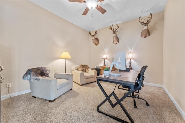 2052 Doolan Dr, Conroe, TX 77301 - office area featuring carpet, ceiling fan, and baseboards