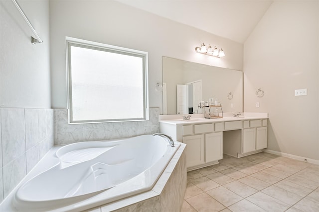 13710 Alaskan Brown Bear Trl, Crosby, TX 77532 - full bathroom featuring double vanity, a bath, tile patterned flooring, and a sink