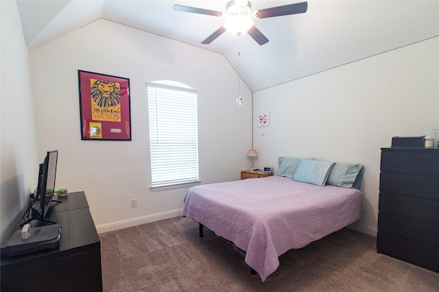 1627 Carriage Oaks Ln, Katy, TX 77494 - carpeted bedroom featuring baseboards, vaulted ceiling, and ceiling fan
