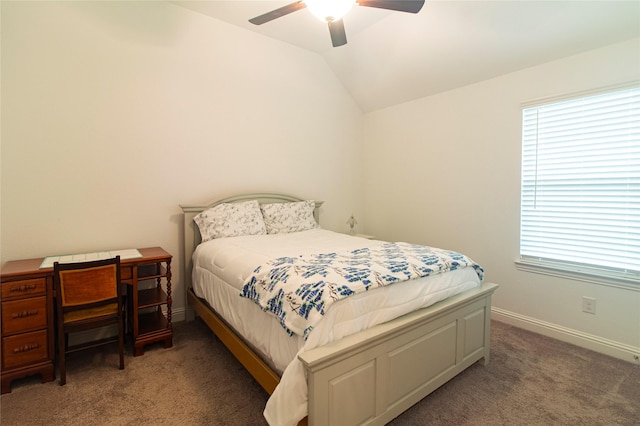 1627 Carriage Oaks Ln, Katy, TX 77494 - bedroom with baseboards, ceiling fan, light colored carpet, and lofted ceiling