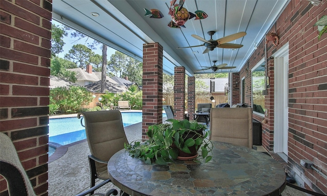 12510 Beauline Abbey St, Tomball, TX 77377 - sunroom featuring outdoor dining space and ceiling fan