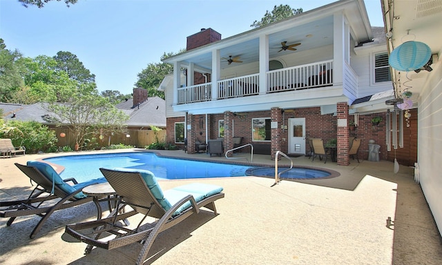 12510 Beauline Abbey St, Tomball, TX 77377 - view of pool featuring a patio, a fenced backyard, a fenced in pool, and ceiling fan