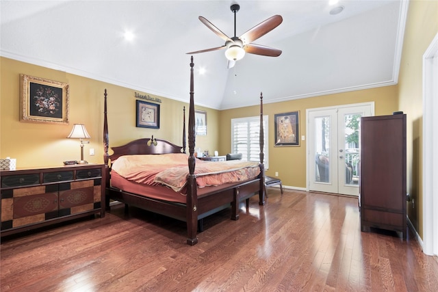 12510 Beauline Abbey St, Tomball, TX 77377 - bedroom featuring lofted ceiling, french doors, access to outside, crown molding, and wood finished floors
