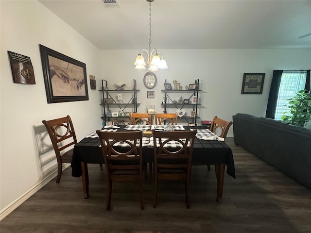 208 County Road 308, Cleveland, TX 77327 - dining area with dark wood-type flooring, baseboards, a chandelier, and visible vents