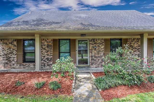 3102 Blue Hills Dr, Missouri City, TX 77459 - view of exterior entry featuring brick siding and a shingled roof