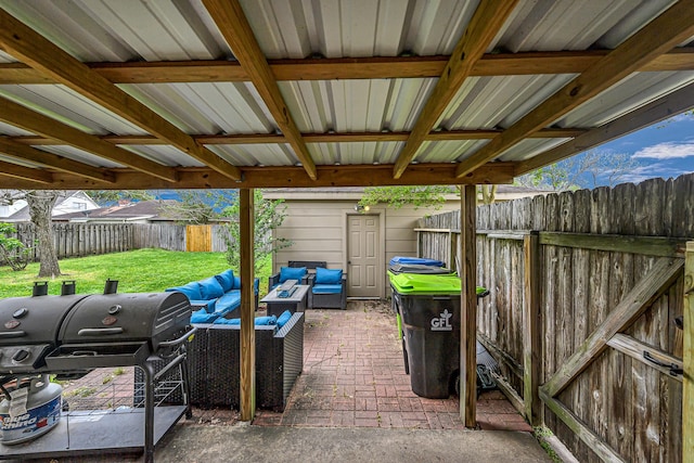 3102 Blue Hills Dr, Missouri City, TX 77459 - view of patio / terrace with a fenced backyard, an outdoor hangout area, and area for grilling