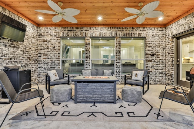 2711 Constantine St, New Caney, TX 77357 - view of patio / terrace featuring ceiling fan and an outdoor living space with a fire pit