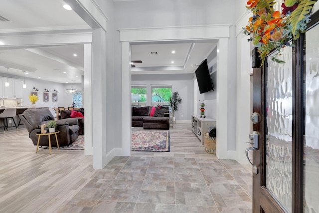 2711 Constantine St, New Caney, TX 77357 - foyer with baseboards and crown molding