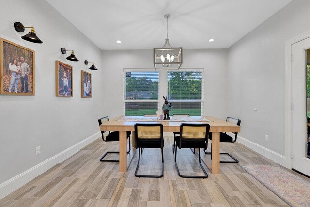 2711 Constantine St, New Caney, TX 77357 - dining space with a chandelier, light wood finished floors, baseboards, and recessed lighting