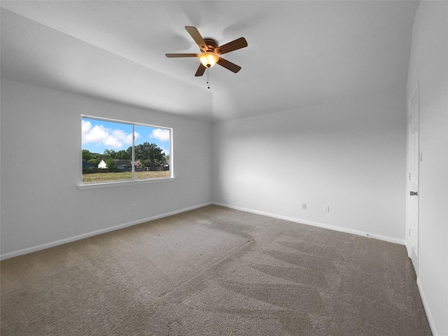 19431 Cypress Royal Dr, Katy, TX 77449 - empty room featuring ceiling fan, carpet, baseboards, and vaulted ceiling