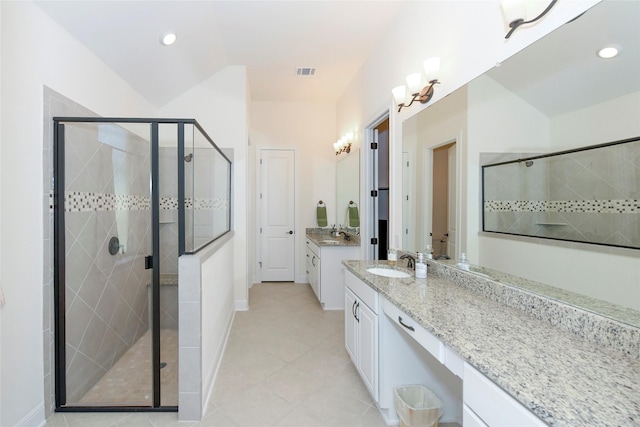 5314 Tribolo Trl, Round Rock, TX 78665 - bathroom featuring vanity, a stall shower, recessed lighting, and visible vents