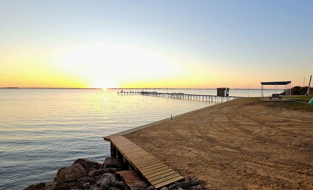 view of dock featuring a water view