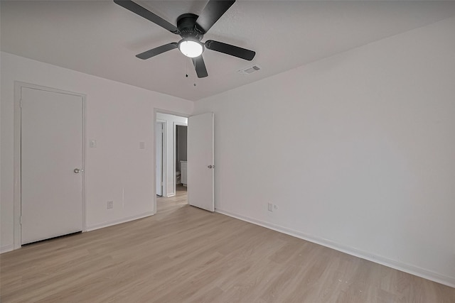 6219 Canada Dr, Pasadena, TX 77505 - unfurnished bedroom with baseboards, ceiling fan, visible vents, and light wood-style floors