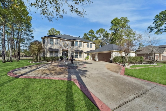 27603 Siandra Creek Ln, Spring, TX 77386 - french country inspired facade featuring driveway, a garage, and a front lawn