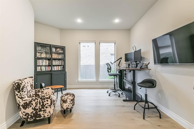 17429 Orchid Falls Ln, Conroe, TX 77302 - office featuring wood finished floors, baseboards, and recessed lighting