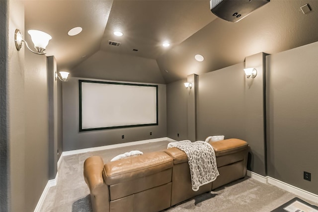 17429 Orchid Falls Ln, Conroe, TX 77302 - cinema featuring lofted ceiling, carpet floors, baseboards, and recessed lighting