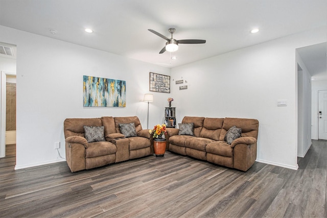 4984 Pismo Ray Dr, Katy, TX 77493 - living room featuring wood finished floors, recessed lighting, and ceiling fan