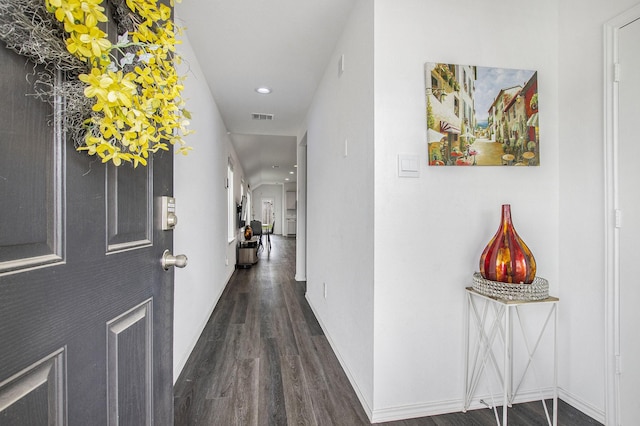 4984 Pismo Ray Dr, Katy, TX 77493 - corridor featuring dark wood-style flooring, recessed lighting, baseboards, and visible vents