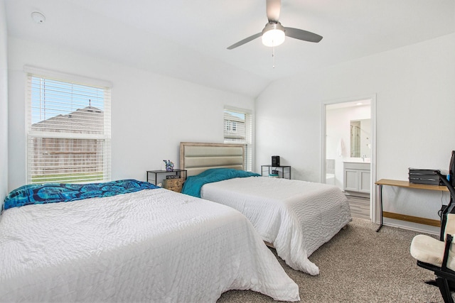 4984 Pismo Ray Dr, Katy, TX 77493 - carpeted bedroom featuring a ceiling fan, baseboards, multiple windows, and lofted ceiling