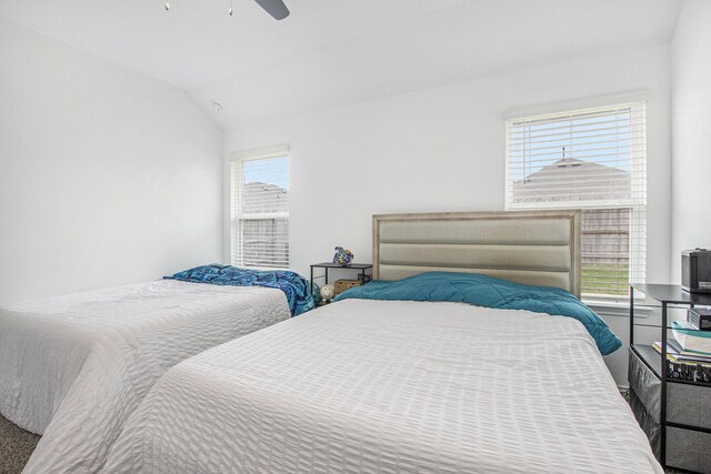 4984 Pismo Ray Dr, Katy, TX 77493 - bedroom with multiple windows, lofted ceiling, and a ceiling fan