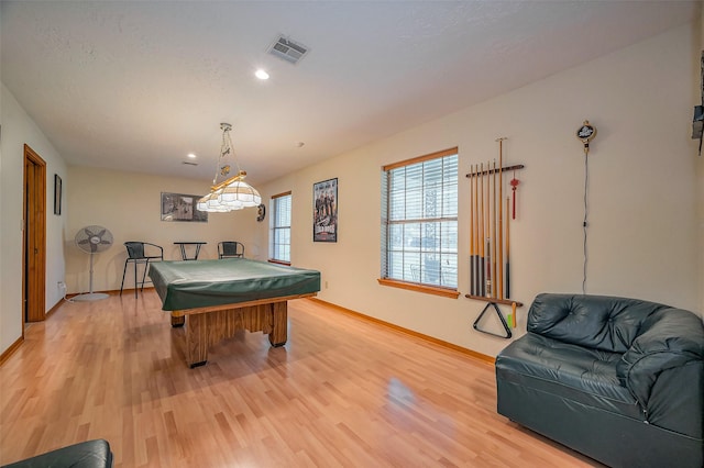 26003 Fountaine Bleau Dr, Tomball, TX 77377 - rec room featuring baseboards, light wood-type flooring, billiards table, and recessed lighting