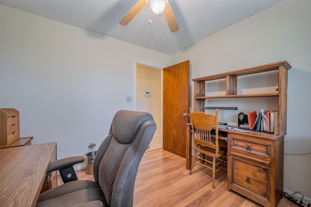 26003 Fountaine Bleau Dr, Tomball, TX 77377 - office space with ceiling fan, light wood-style flooring, and a textured ceiling