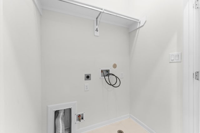 clothes washing area with electric dryer hookup, baseboards, laundry area, and washer hookup