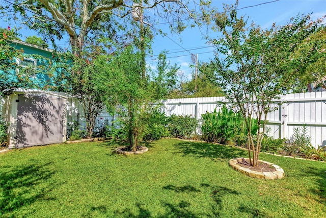 view of yard with a fenced backyard