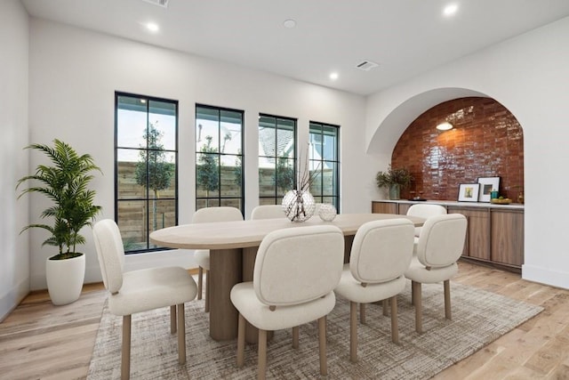 519 Milwaukee St, Houston, TX 77009 - dining area featuring visible vents, a healthy amount of sunlight, recessed lighting, and light wood finished floors