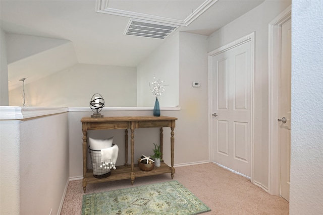13600 Breton Ridge St Unit 22D, Houston, TX 77070 - hall featuring carpet, baseboards, and lofted ceiling