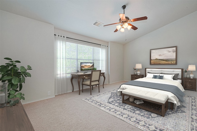 13600 Breton Ridge St Unit 22D, Houston, TX 77070 - carpeted bedroom featuring lofted ceiling, baseboards, and a ceiling fan