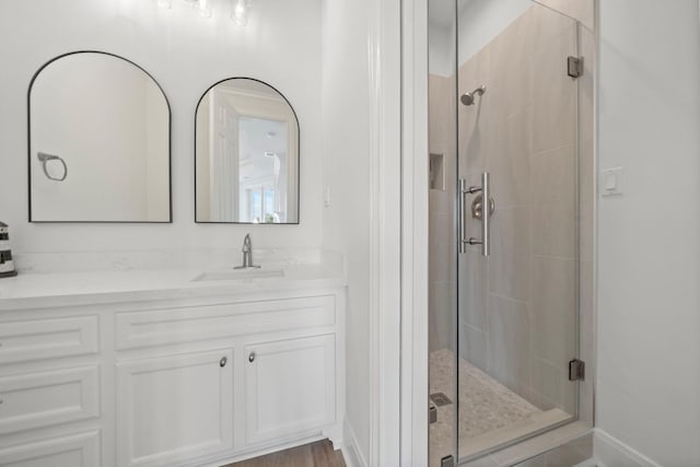 20919 W Sunset Bay Dr, Galveston, TX 77554 - bathroom featuring a shower stall and vanity