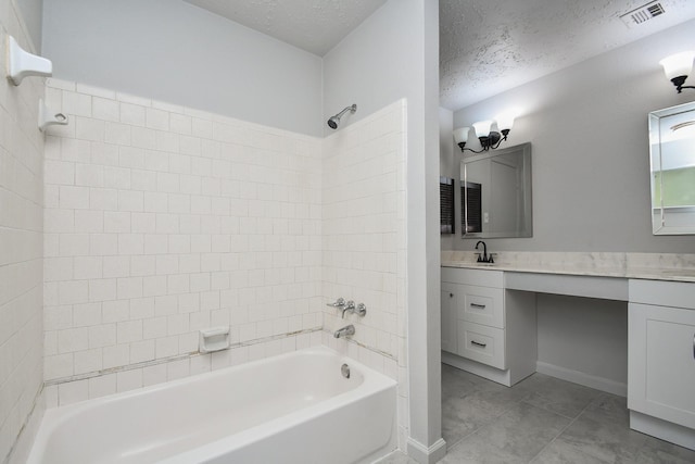 15827 Tammany Ln, Houston, TX 77082 - bathroom with visible vents, vanity, shower / bath combination, and a textured ceiling