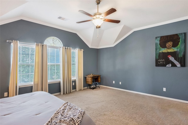 14711 E Ginger Spice Ct, Cypress, TX 77433 - bedroom with lofted ceiling, carpet, baseboards, and a ceiling fan
