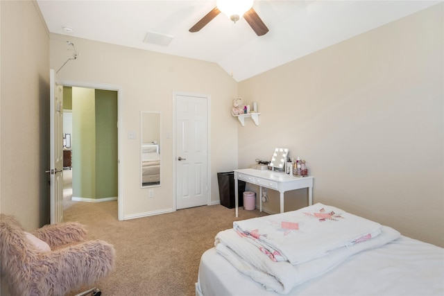 14711 E Ginger Spice Ct, Cypress, TX 77433 - bedroom featuring carpet, vaulted ceiling, ceiling fan, and baseboards