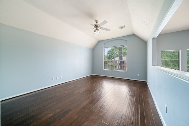 14507 Heron Marsh Dr, Cypress, TX 77429 - unfurnished room featuring a ceiling fan, vaulted ceiling, hardwood / wood-style floors, and baseboards