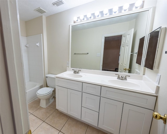 full bath with a sink, visible vents, toilet, and tile patterned flooring
